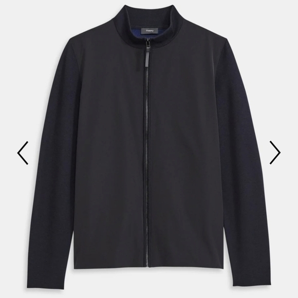 Theory Mens Merino Wool Combo Knit Zip-Up Lightweight Jacket Black/Gray - Sz XL - Picture 1 of 13